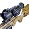Predator Thermal Optics Mission LRF line of Thermal Imaging Scopes is a world-class thermal imaging riflescope that incorporates a compact, sleek, lightweight, aluminum design with a 1200-yard built-in laser rangefinder. Its exceptionally powerful 384×288 SUPERSENSITIVE resolution is capable of heat detection distances up to 2,750 yards and displays them on a sharp 1024×768 OLED display while offering the latest IMAGE BOOST patented technology. With up to 8 hours of battery life on a set of 18650 batteries, the Mission LRF Thermal Riflescope ensures hours of continuous use with the ability to quickly swap batteries at a cost-effective price. A highly precise, ambidextrous top-located focus ring allows for quick, precise focus adjustment ensuring the highest picture quality display. Picture/picture mode, ballistics calculator, and the 1200-yard laser range finder all complement with added confidence on long-distance shots. Technologically advanced, the Predator Thermal Optics Mission LRF features built-in photo and video recording with sound as well as Wi-Fi connectivity to upload data to the Predator Thermal Optics APP. Additionally, the Predator Thermal Optics Mission LRF can withstand greater than 12-gauge calibers and offers an industry-leading 10,000 Joules of recoil resistance protection. The Mission LRF boasts an IP66 waterproof rating for use in the most severe of weather conditions. When you need a powerful thermal riflescope with a classic design and built-in laser rangefinder, few scopes can match the exceptionalism of the Mission LRF. Featuring 8 reticle shapes in 5 color modes, Picture-in-picture mode, built-in LASER for game recovery, and 10 unique shooting profiles.