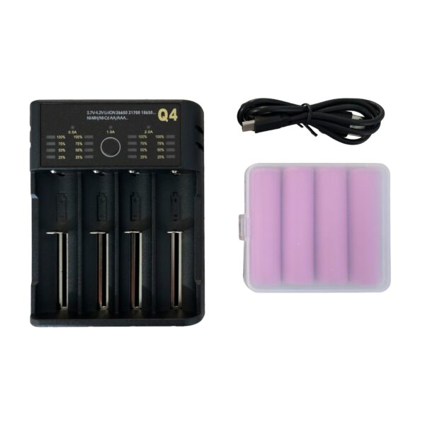 Predator Thermal Optics 4-Port Charger and 4x 18650 Flat Top Rechargeable Batteries
